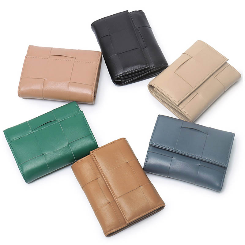 女性のためのファッション三つ折り財布と工場卸売本革編組財布