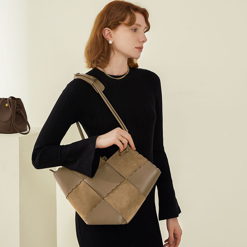 スエード レザー スリング トート バッグの女性の仕事の毎日の使用のハンドバッグ