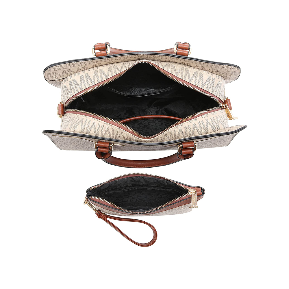 レディース サッチェル ハンドバッグ ショルダー 財布 トートバッグ トップハンドル ワークバッグ お揃いのリストレットウォレット付き