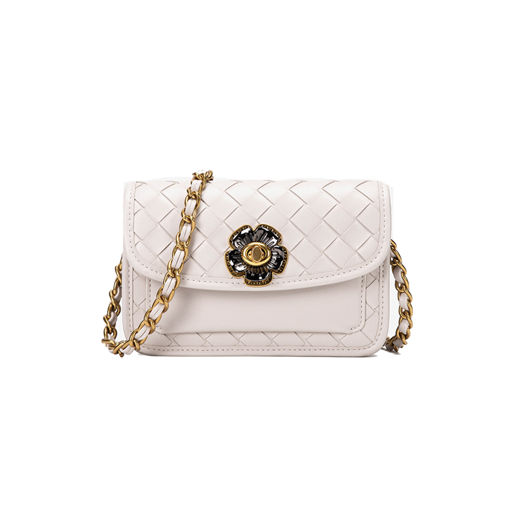 スタイリッシュなカスタム フラワー ロック ロゴ エコ ビーガン レザー ウーブン イブニング バッグ