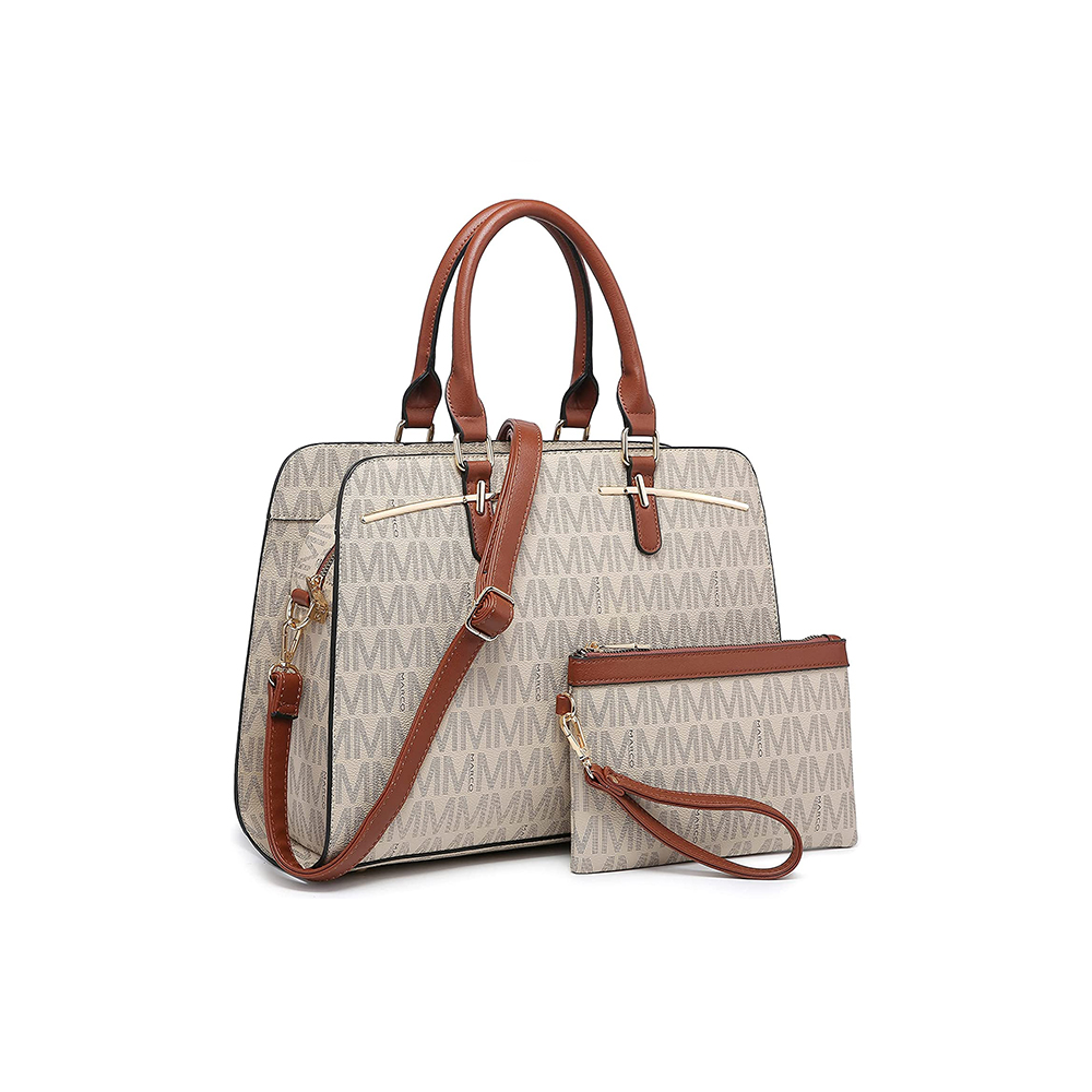 レディース サッチェル ハンドバッグ ショルダー 財布 トートバッグ トップハンドル ワークバッグ お揃いのリストレットウォレット付き